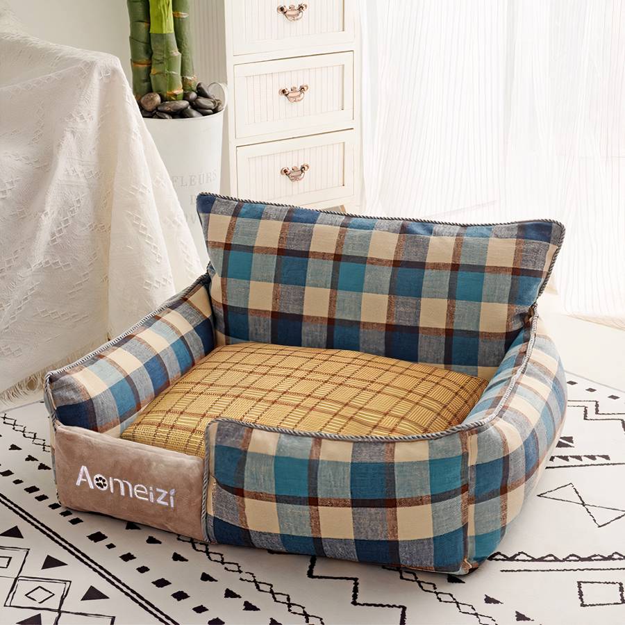 Soft Plush Plaid Dog Couch Pet Bed Small Medium Large Comfortable Lounge Sofa