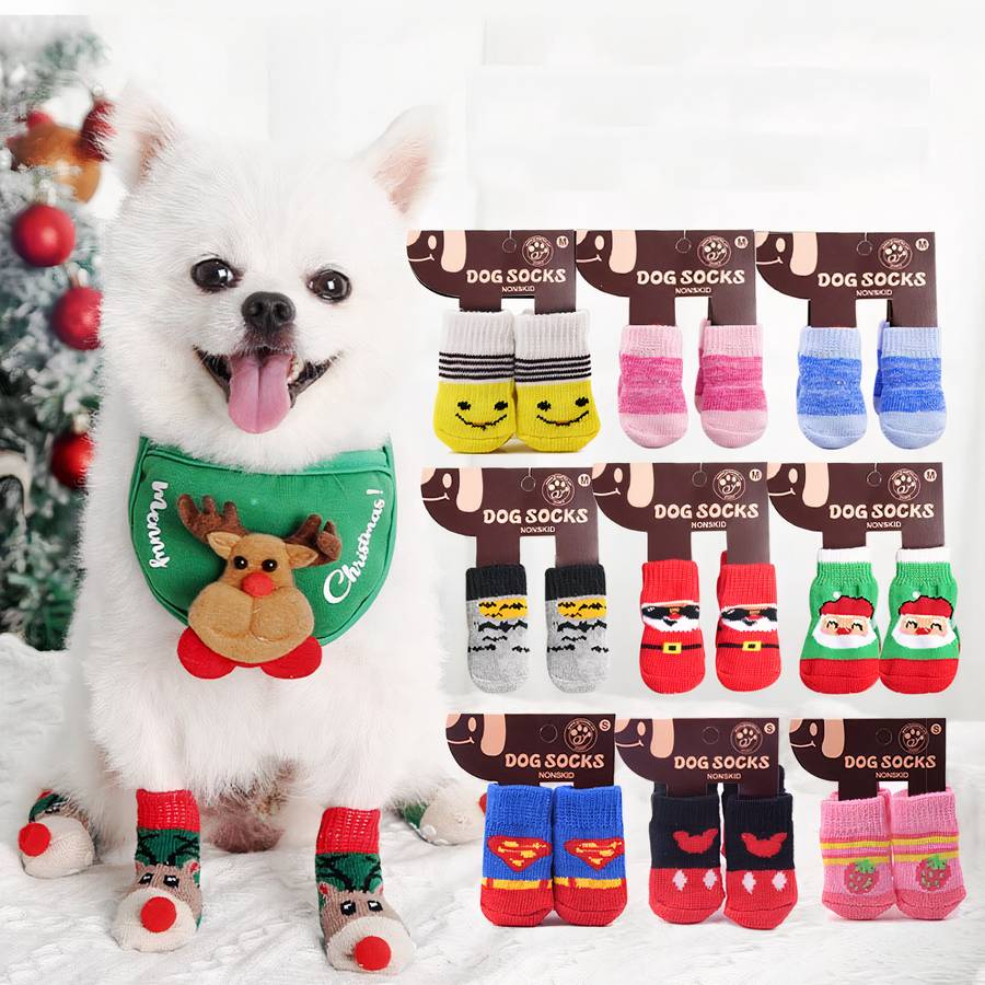 Multicolor Warm Cotton Dog Booties Cozy Pet Shoes for Small and Medium Dogs