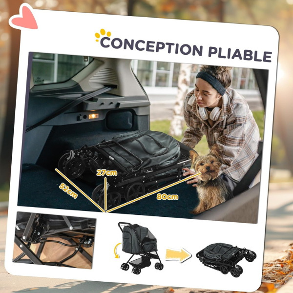 Dog Stroller with 4 Swivel Wheels Pet Jogger for Small Dogs Mobile Puppy Carrier