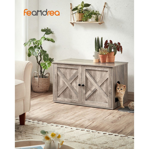 Cat Litter Box Furniture with Removable Divider - Cat Toilet House