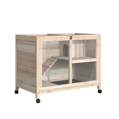 2-Level Rabbit Hutch on Wheels with Hideout and Removable Waste Tray