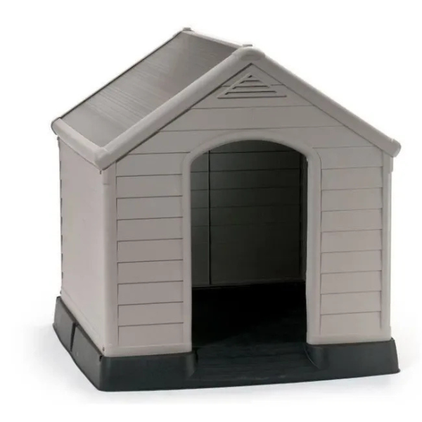 Beige and Brown Plastic Dog House 39 x 37 x 39 inches Durable Outdoor Pet Kennel