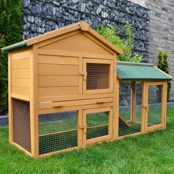 Rabbit Hutch with Run Enclosure 57x21x34 Inches - Large Outdoor Bunny Cage House