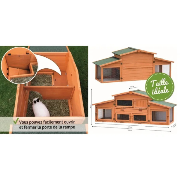 Outdoor Rabbit Hutch Cage 185x51x75cm Large Small Pet Bunny Enclosure