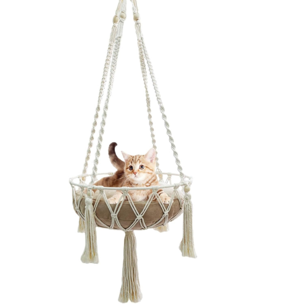 Bohemian Wicker Hanging Cat Bed Natural Rattan Pet Hammock