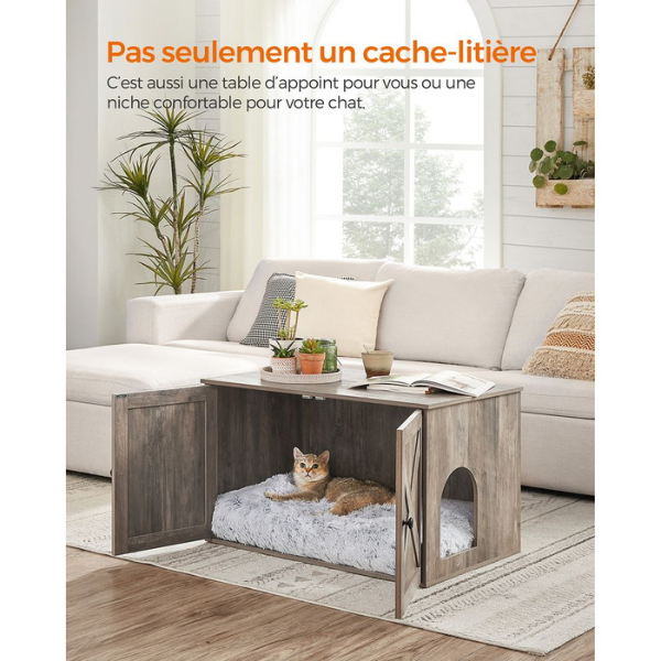 Cat Litter Box Furniture with Removable Divider - Cat Toilet House
