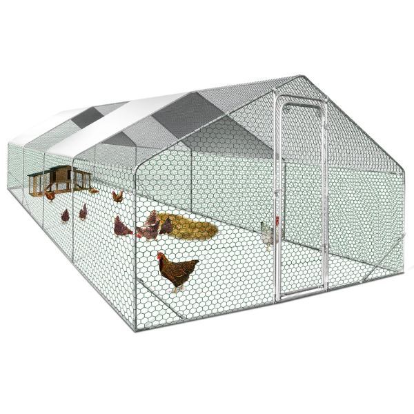 Chicken Coop - 24 Sq Ft Chicken Run Enclosure Galvanized Steel