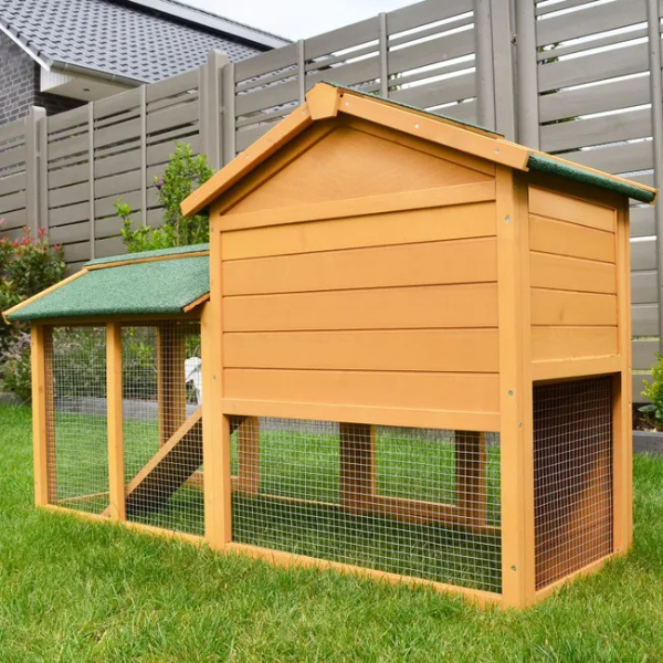 Rabbit Hutch with Run Enclosure 57x21x34 Inches - Large Outdoor Bunny Cage House