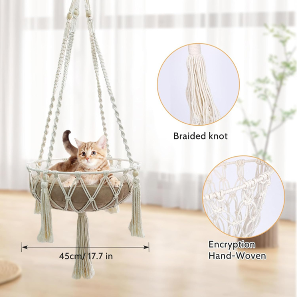 Bohemian Wicker Hanging Cat Bed Natural Rattan Pet Hammock