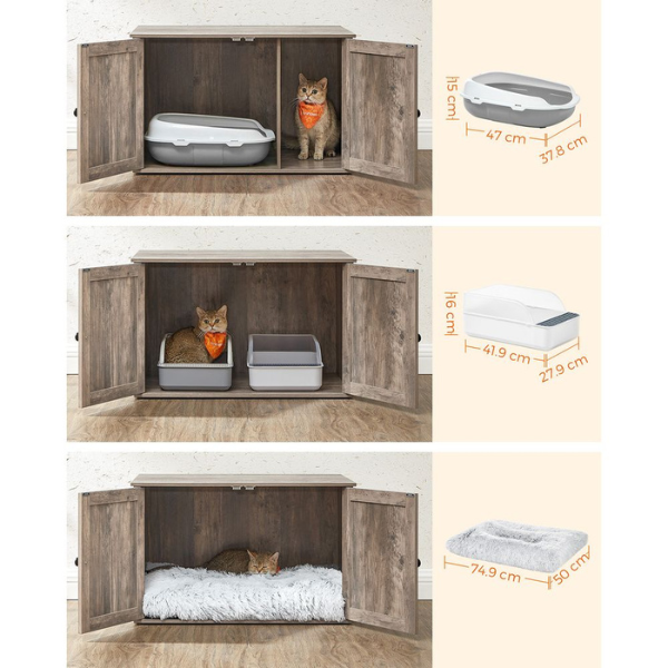 Cat Litter Box Furniture with Removable Divider - Cat Toilet House