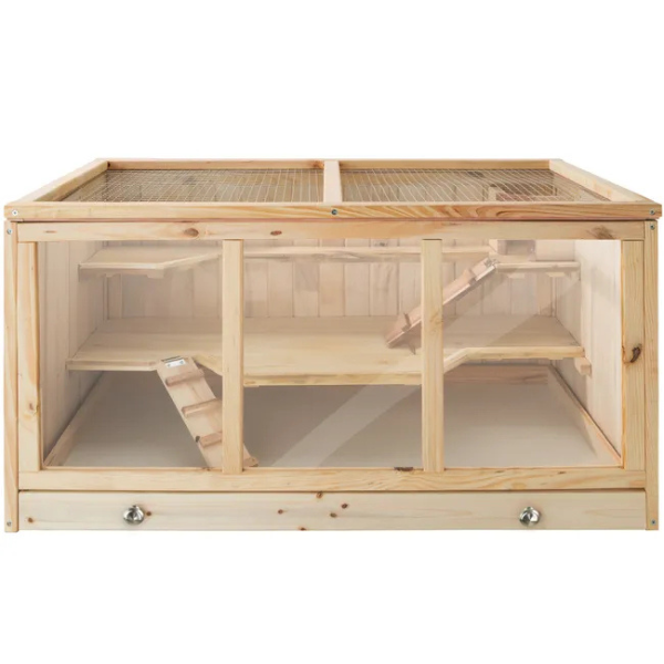 Wooden Small Animal Cage with Wire Mesh Roof and Opening Top