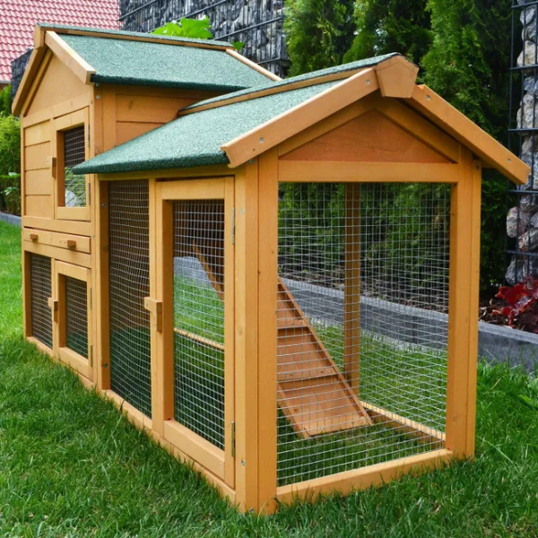 Rabbit Hutch with Run Enclosure 57x21x34 Inches - Large Outdoor Bunny Cage House