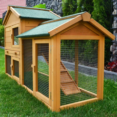 Rabbit Hutch with Run Enclosure 57x21x34 Inches - Large Outdoor Bunny Cage House