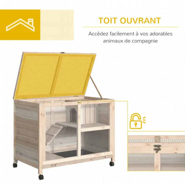 2-Level Rabbit Hutch on Wheels with Hideout and Removable Waste Tray