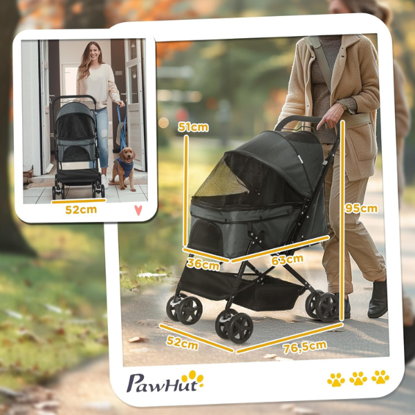 Dog Stroller with 4 Swivel Wheels Pet Jogger for Small Dogs Mobile Puppy Carrier