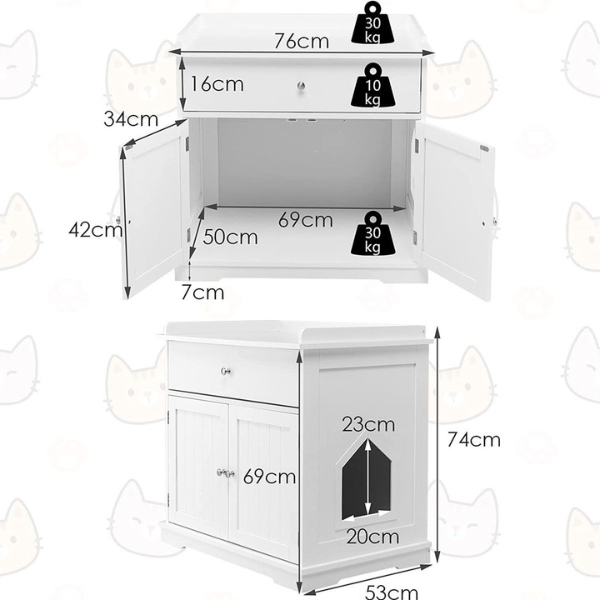 Hidden Litter Box Cabinet for Cats with Drawer and 2 Doors Cat Furniture Enclosure
