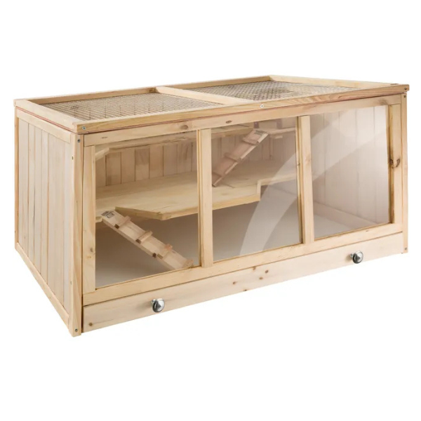 Wooden Small Animal Cage with Wire Mesh Roof and Opening Top