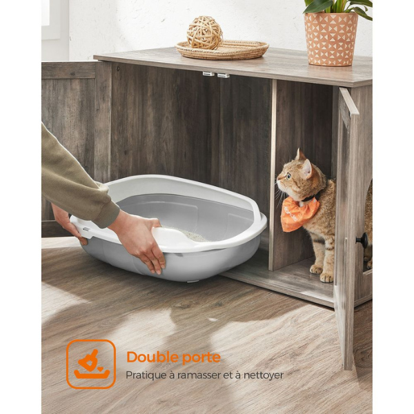 Cat Litter Box Furniture with Removable Divider - Cat Toilet House