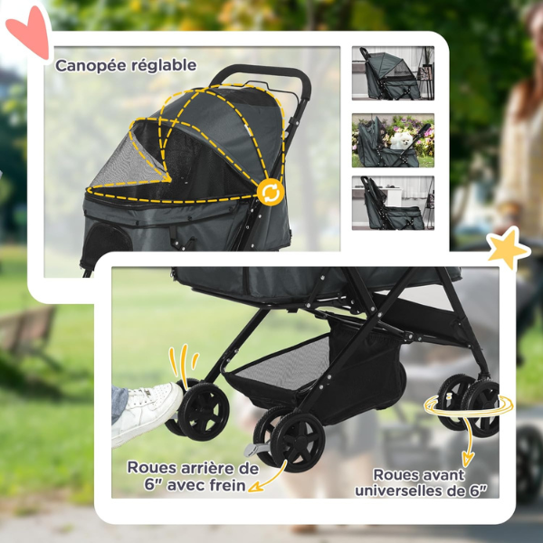 Dog Stroller with 4 Swivel Wheels Pet Jogger for Small Dogs Mobile Puppy Carrier