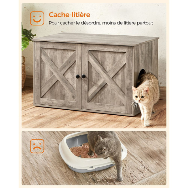 Cat Litter Box Furniture with Removable Divider - Cat Toilet House