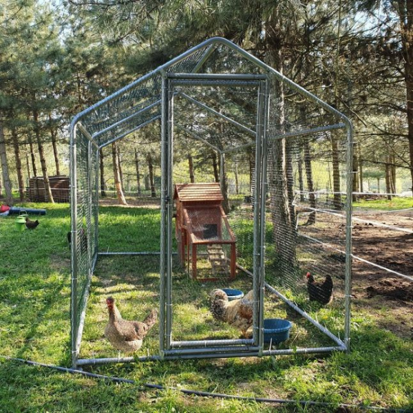 8m² Chicken Coop Run 32mm Tubes 7.4ft High - Reinforced Wire Mesh Pen 4x2m - Galvanized Steel