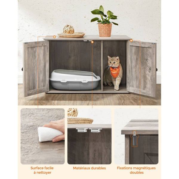 Cat Litter Box Furniture with Removable Divider - Cat Toilet House
