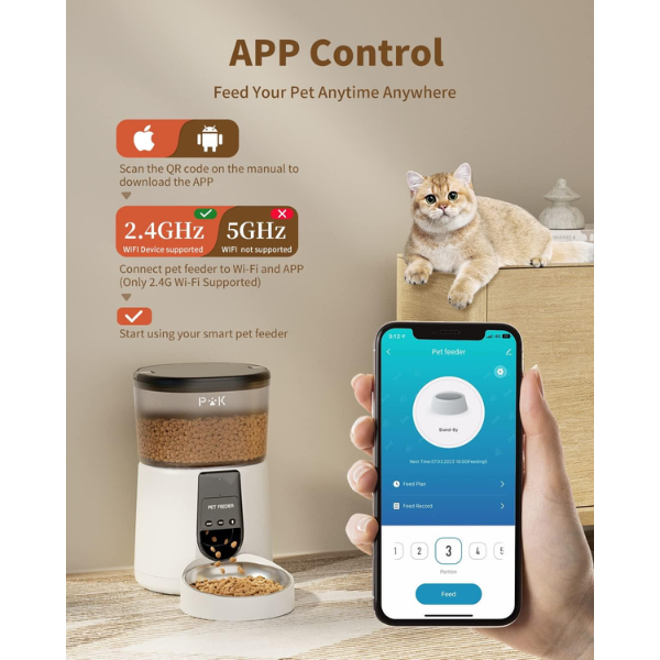 Smart Automatic Cat Feeder Connected WiFi Pet Food Dispenser for Cats
