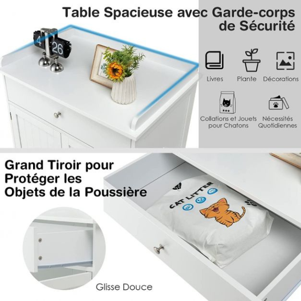 Hidden Litter Box Cabinet for Cats with Drawer and 2 Doors Cat Furniture Enclosure