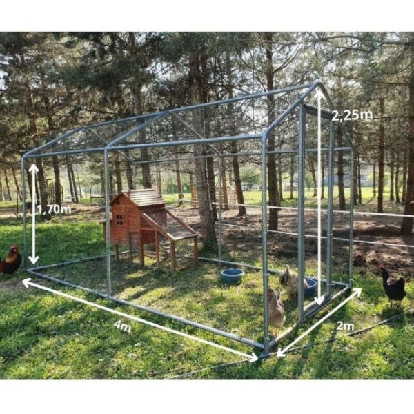 8m² Chicken Coop Run 32mm Tubes 7.4ft High - Reinforced Wire Mesh Pen 4x2m - Galvanized Steel