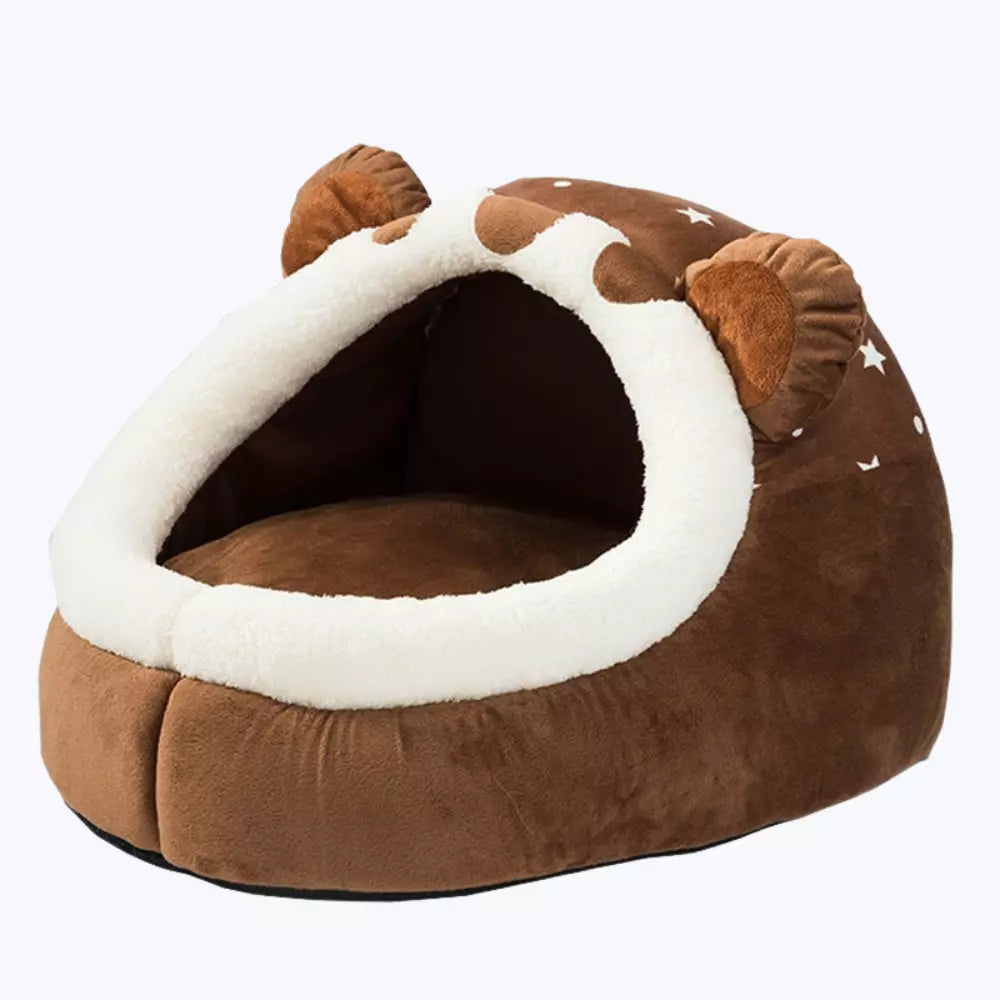 Bear Shaped Cat Bed Plush Soft Cozy Pet Sleeping Nest for Cats