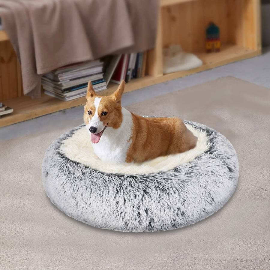 XXL Gray Cotton and Plush Dog Bed Basket Extra Large Pet Bed
