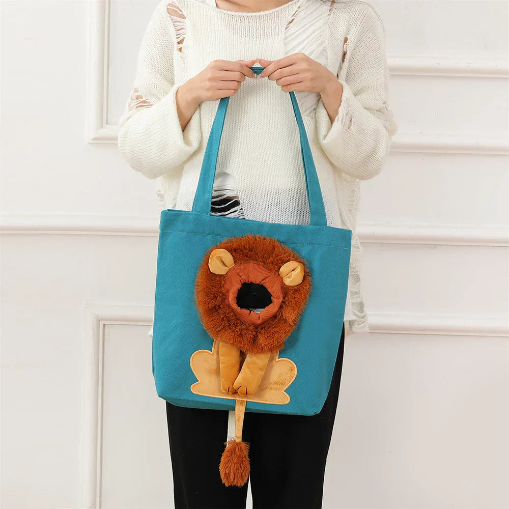 Lion Motif Cat Tote Bag Cute Animal Print Canvas Shopper Bag
