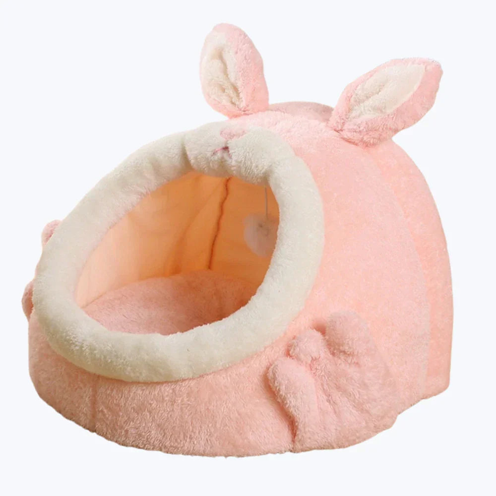 Rabbit Shaped Cat Bed Cozy Pet Cave Hideout for Cats and Kittens