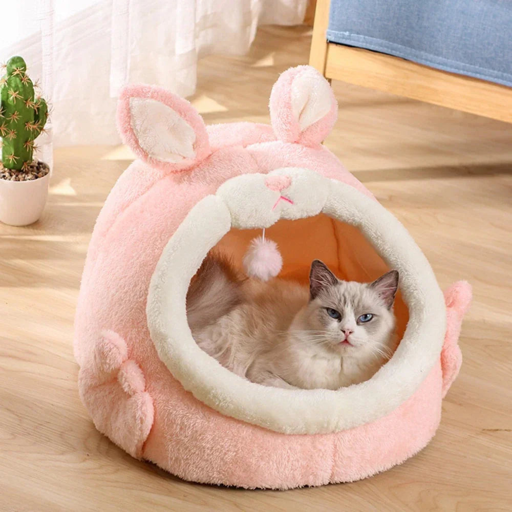 Rabbit Shaped Cat Bed Cozy Pet Cave Hideout for Cats and Kittens
