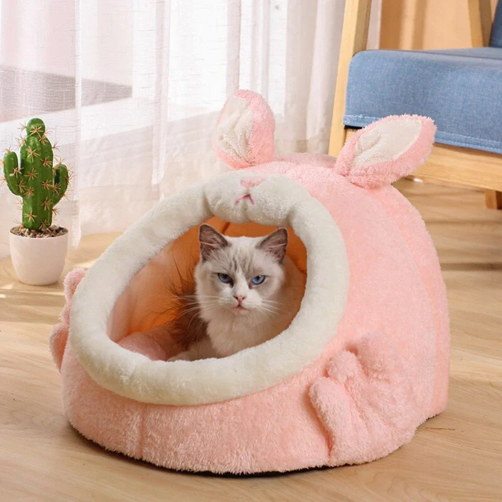Rabbit Shaped Cat Bed Cozy Pet Cave Hideout for Cats and Kittens