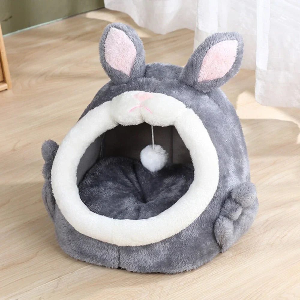 Rabbit Shaped Cat Bed Cozy Pet Cave Hideout for Cats and Kittens