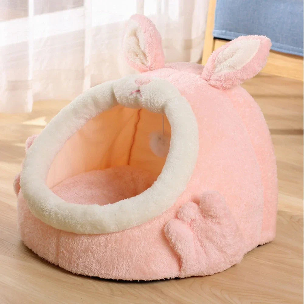 Rabbit Shaped Cat Bed Cozy Pet Cave Hideout for Cats and Kittens