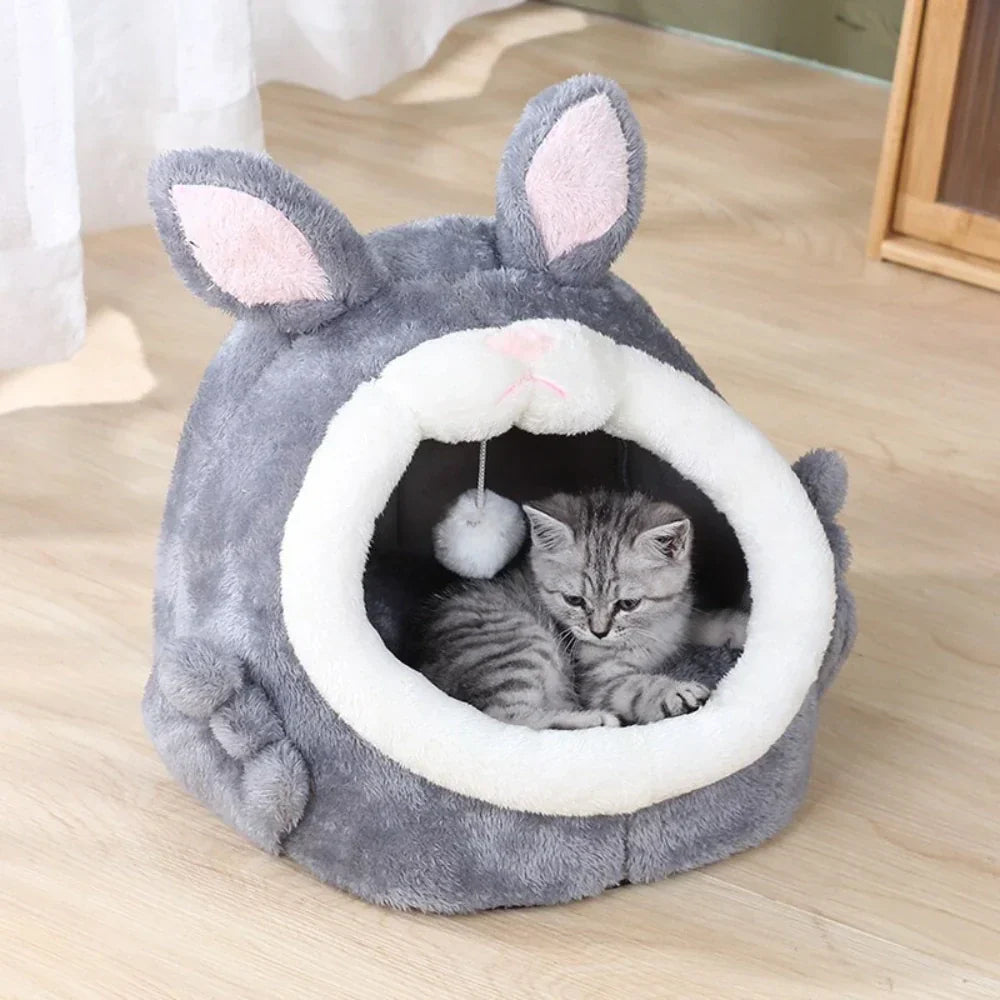 Rabbit Shaped Cat Bed Cozy Pet Cave Hideout for Cats and Kittens