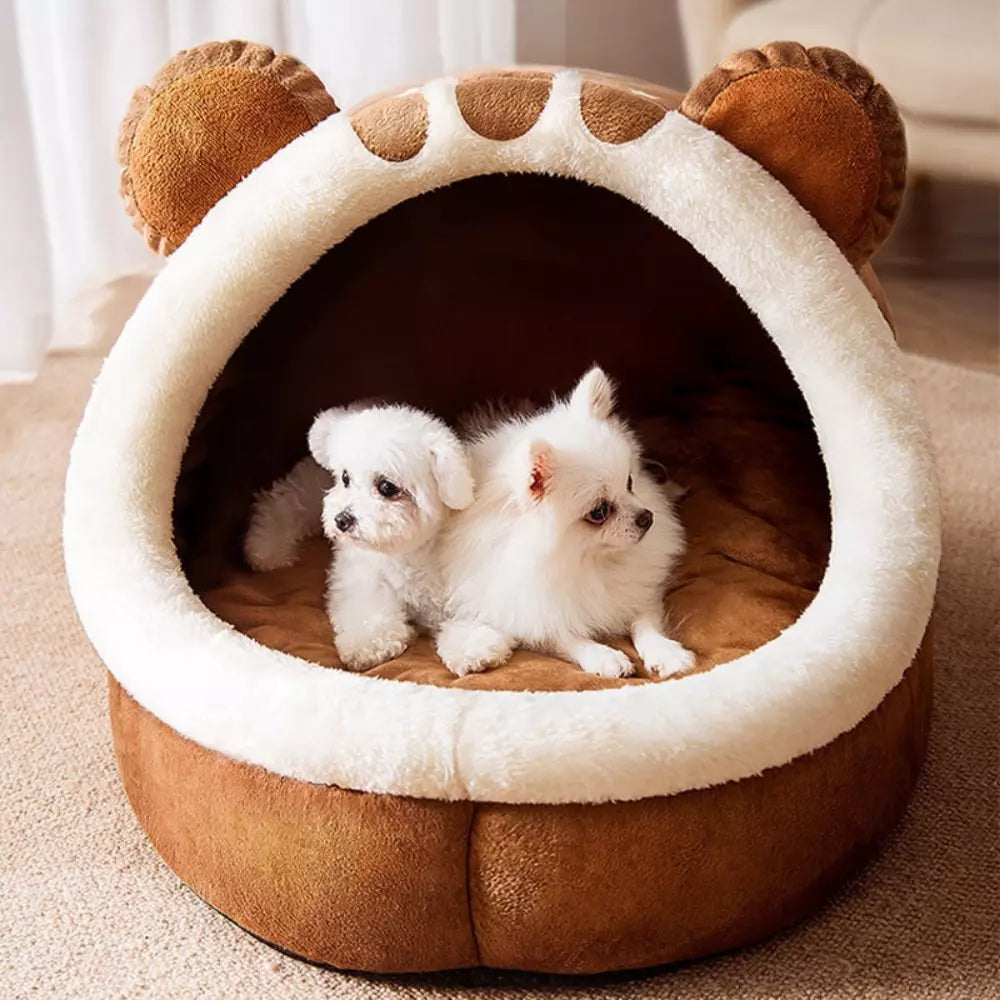 Bear Shaped Cat Bed Plush Soft Cozy Pet Sleeping Nest for Cats