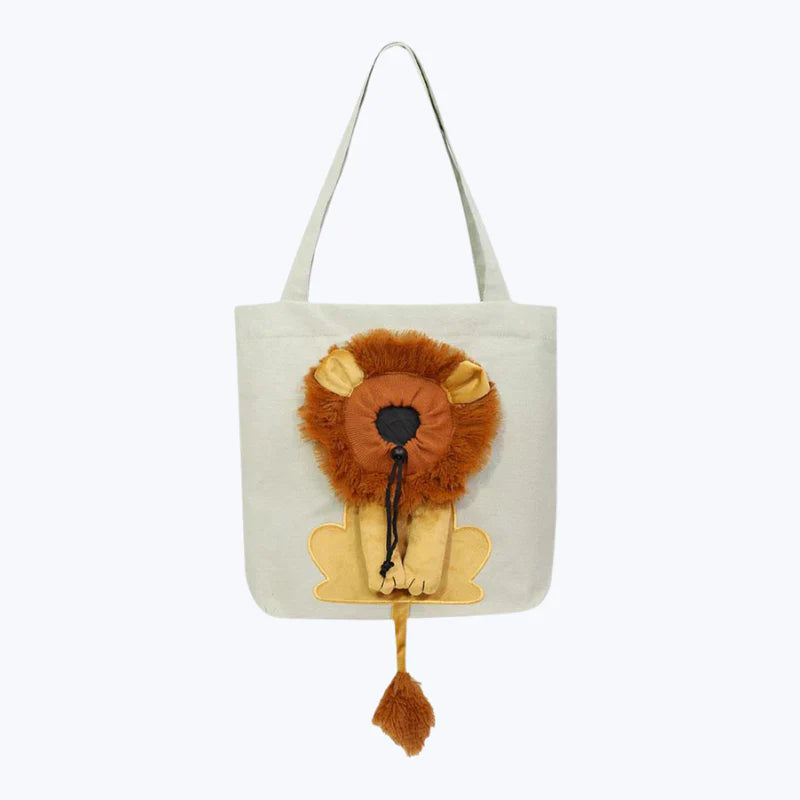 Lion Motif Cat Tote Bag Cute Animal Print Canvas Shopper Bag