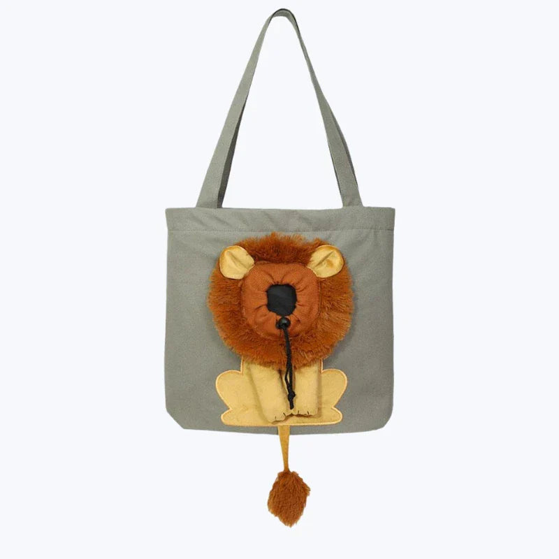 Lion Motif Cat Tote Bag Cute Animal Print Canvas Shopper Bag