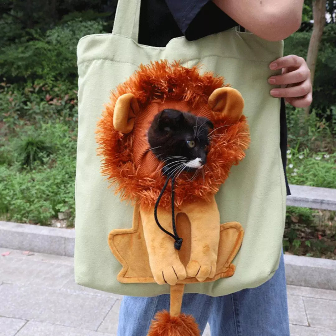 Lion Motif Cat Tote Bag Cute Animal Print Canvas Shopper Bag