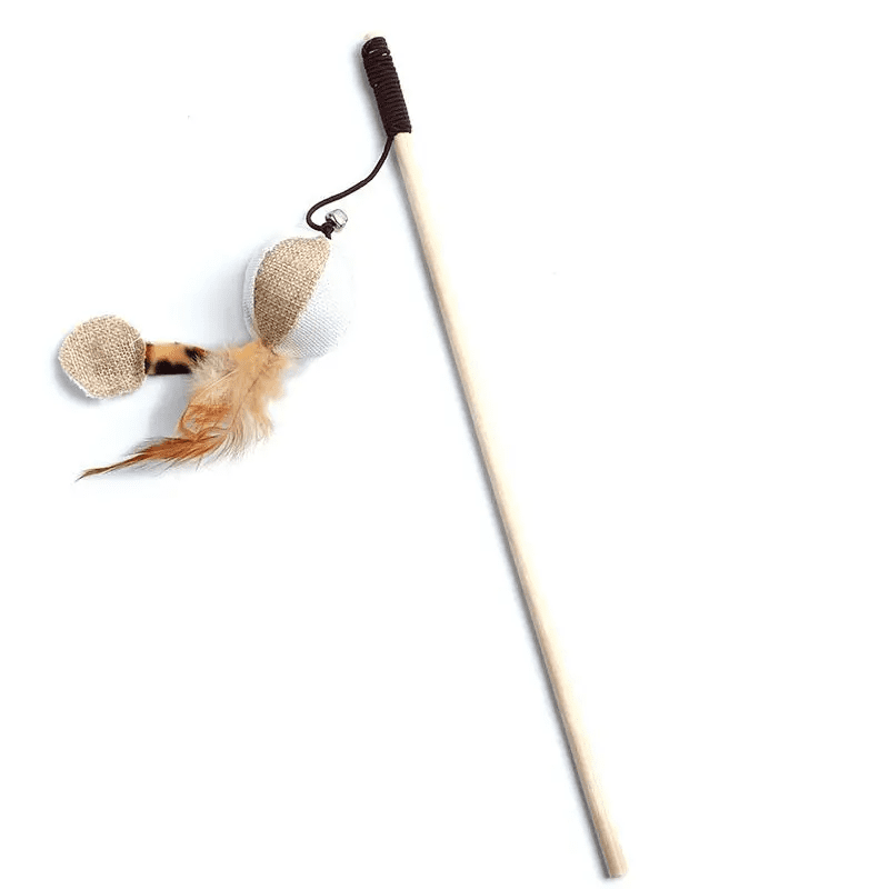Wooden Cat Fishing Rod Toy Natural Interactive Cat Wand