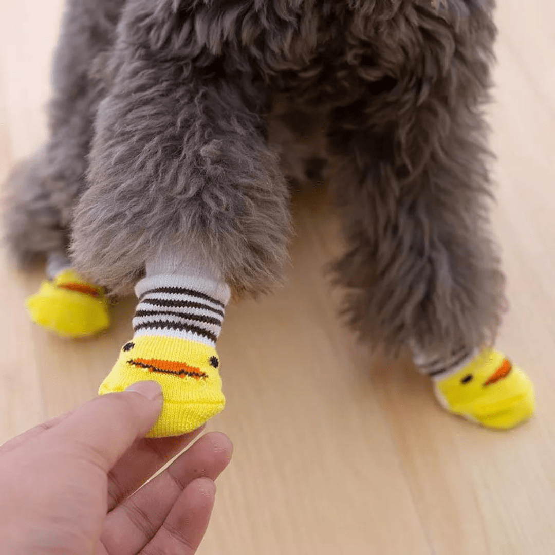 Dog Socks Yellow Striped Non Slip Pet Booties for Indoor Outdoor Use