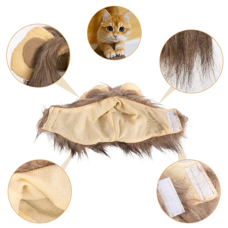 Lion Mane Wig Costume for Cats Cat Dress Up Pet Halloween Accessory