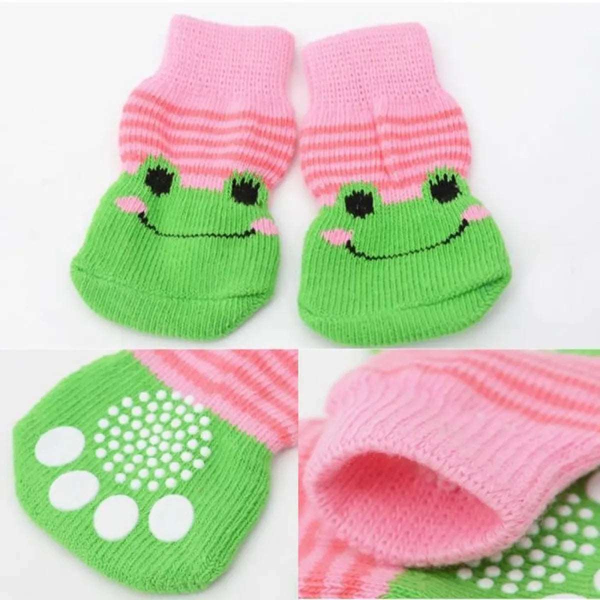 Dog Socks Frog Pattern Pet Booties Non Slip Grippy Dog Socks