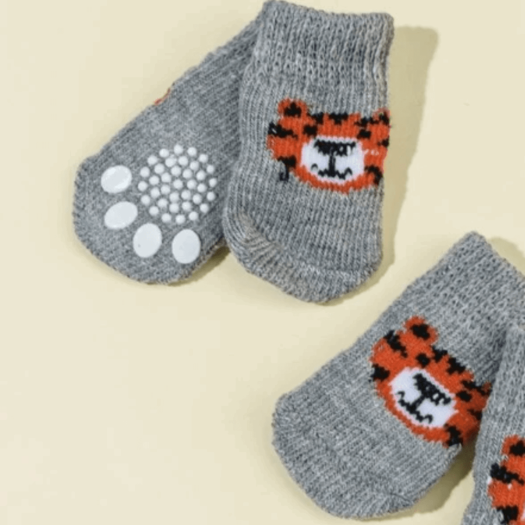Dog Socks Gray Tiger Print Non Slip Pet Socks