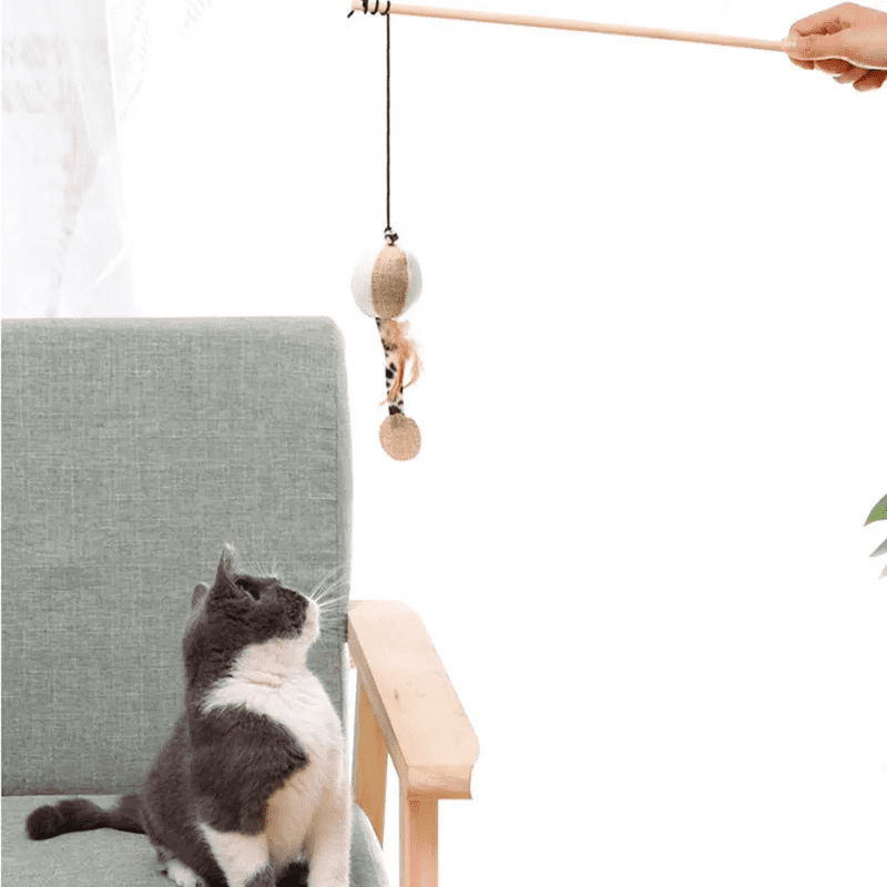 Wooden Cat Fishing Rod Toy Natural Interactive Cat Wand
