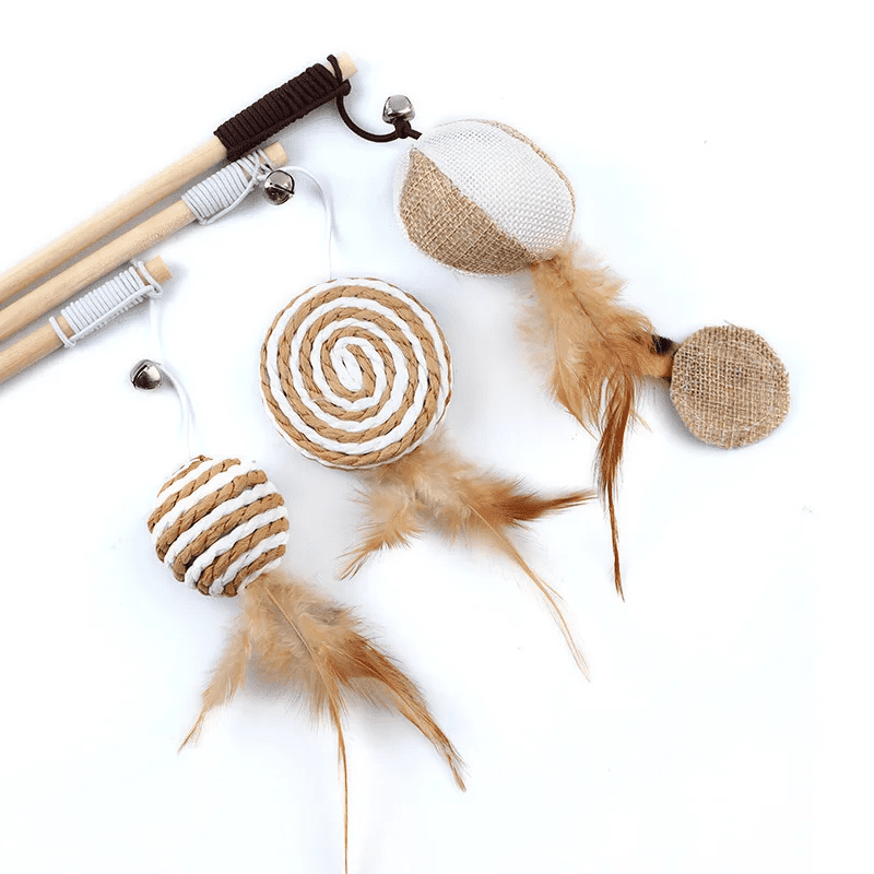 Wooden Cat Fishing Rod Toy Natural Interactive Cat Wand