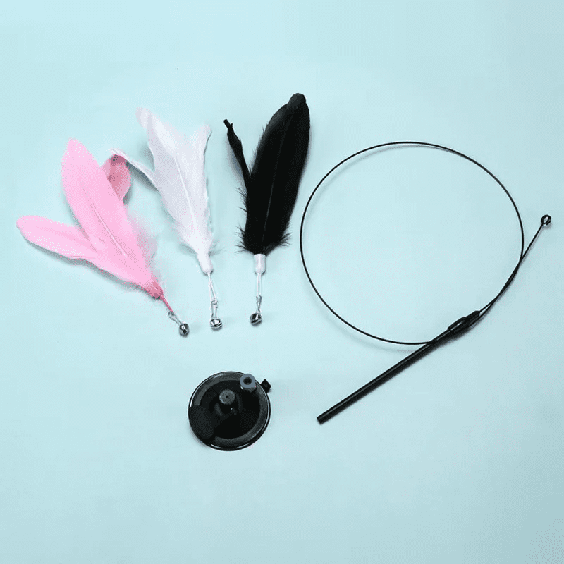 Cat Fishing Rod Toy with Suction Cup Interactive Cat Teaser Toy